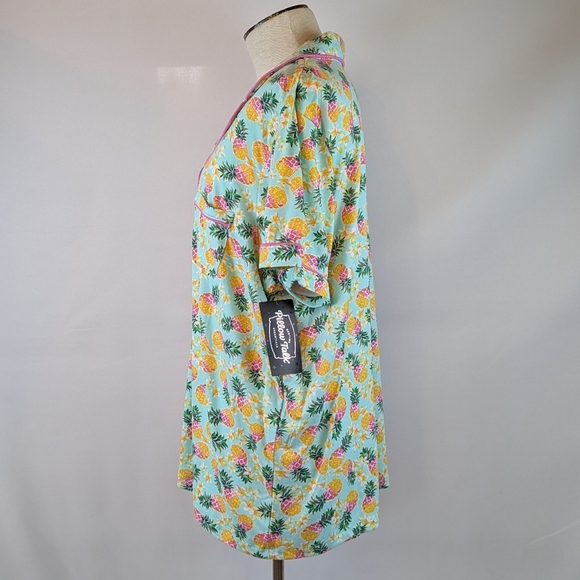Pillow Talk Tropical Pineapple Print PJ Set Short Sleeve Top Pants Aqua XL NWT - Picture 4 of 12